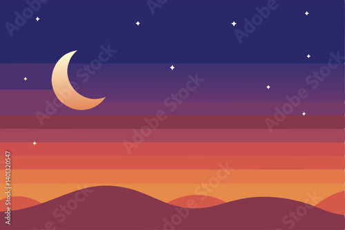 twilight transition from warm sky to starry night vector
