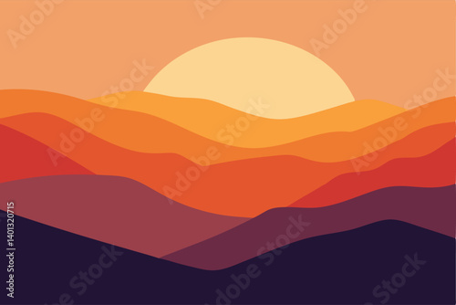 watercolor style gradient sunset over hills vector