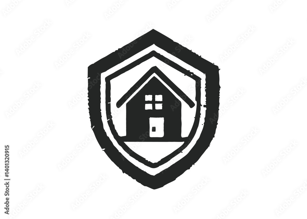 Obraz premium Black and white Home with clock icon for security logo design vector template illustration