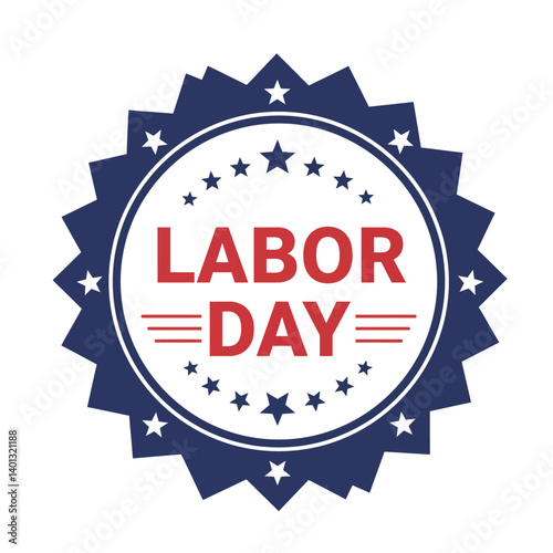 Labor Day badge design featuring stars in a flat vector art style