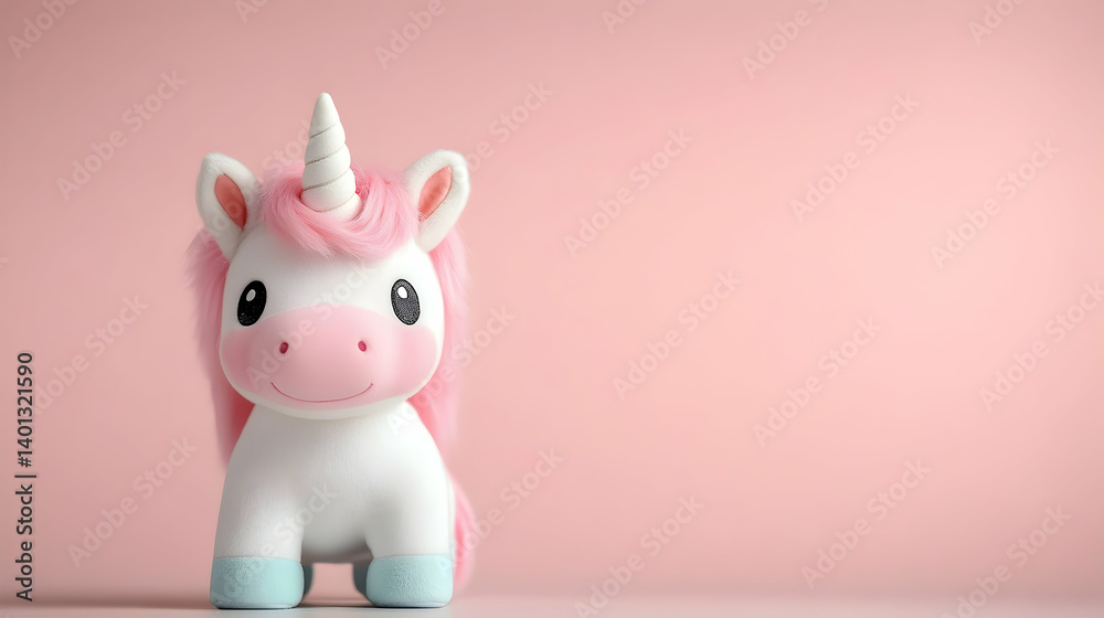 Adorable Pink Plush Unicorn Toy on Light Pink Background Adorable Pink Plush Unicorn Toy on Light Pink Background
