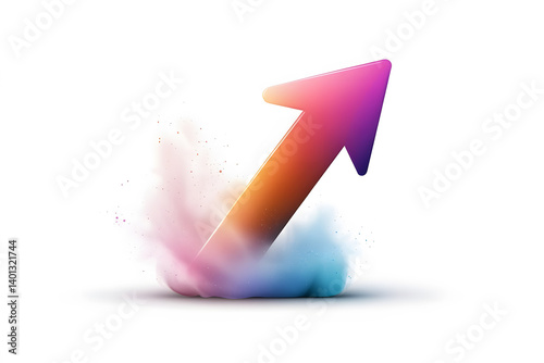 A colorful arrow pointing upwards with a cloud of dust behind it