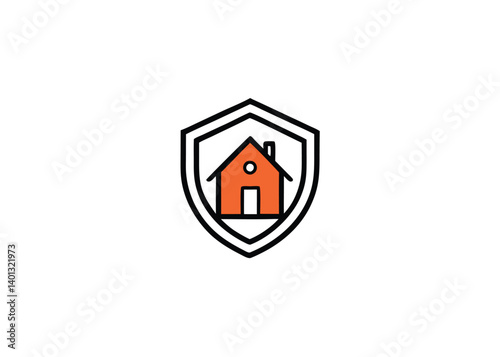 House with protective shield concept icon poster design
