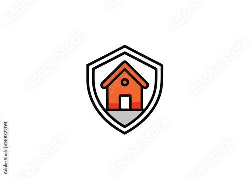 House with protective shield concept icon poster design
