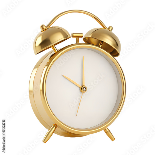 Elegant gold alarm clock showing time isolated transparent background this stylish timepiece is perfect for concepts of time management deadlines and luxury
