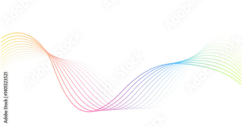 Futuristic geometric abstract shapes neon halftone pulsating wavy dotted lines. Gradient iridescent rainbow sound wave. Modern design for equalizer, audio recording. Vector