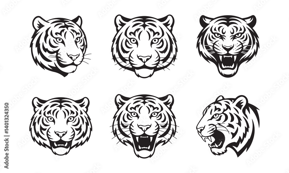 tiger head bundle silhouette vector tiger head bundle silhouette vector