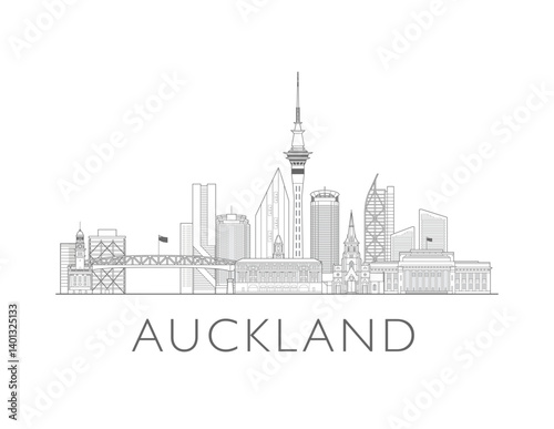 Auckland, New Zealand cityscape illustration skyline drawing
