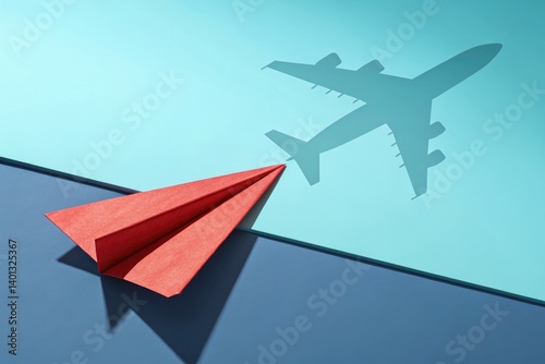 Red Paper Airplane Casts Shadow of a Commercial Jet Generative AI