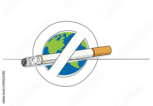 No smoking sign continuous single line drawing art template where a prohibited sign is on the cigarette. Non-smoking area. Smoking is injurious for health. 

