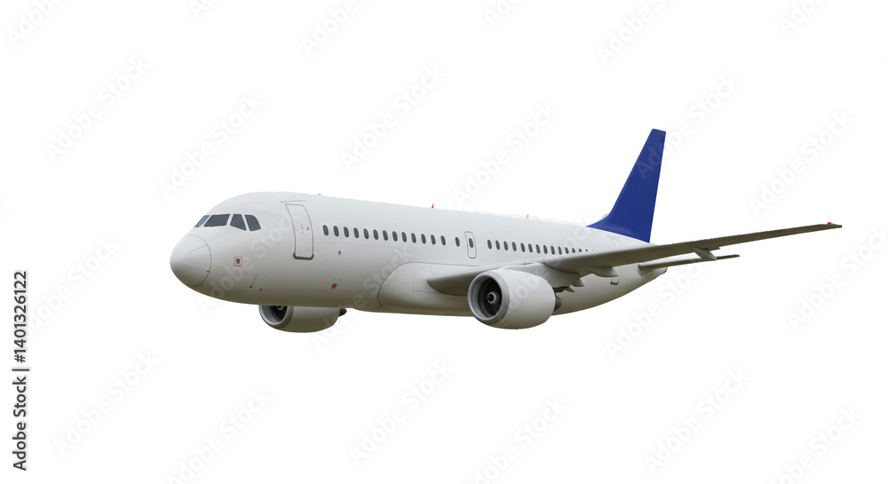 A majestic passenger jet in flight, soaring through a clear sky with a clean white and blue design. A majestic passenger jet in flight, soaring through a clear sky with a clean white and blue design.