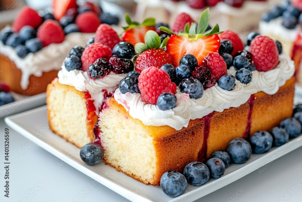 Delicious pound cake with whipped cream and fresh berries Delicious pound cake with whipped cream and fresh berries