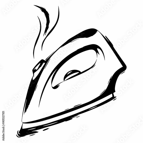 Iron appliance steam illustration in black and white  