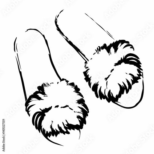 Stylish fluffy slippers illustrated in a minimalist style  