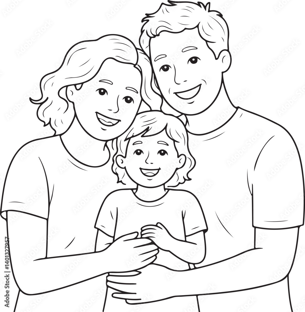 Happy Family Line Art Drawing Illustration