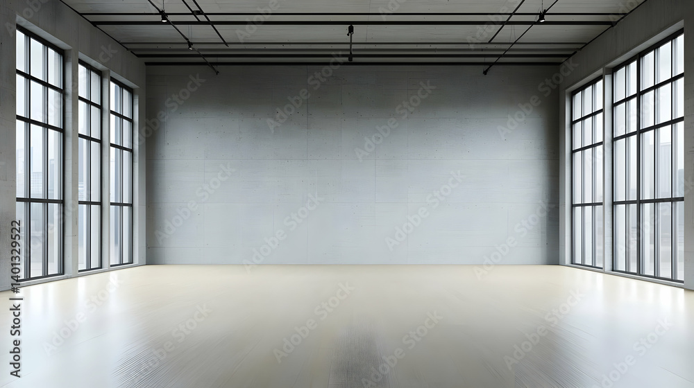 Obraz premium Empty Industrial Loft Room With Large Windows