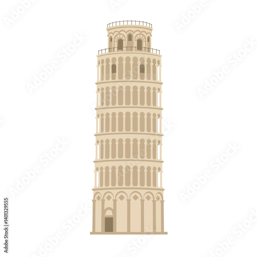 Leaning tower design in minimal style showcasing architectural features in vector art