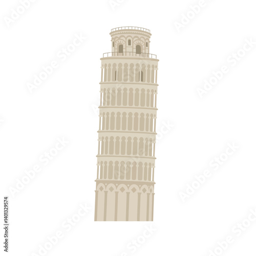 Leaning tower design in minimal style showcasing architectural details in vector art