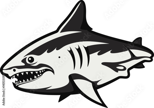 Shark in Ocean Waves Shark with Bold Teeth Illustration