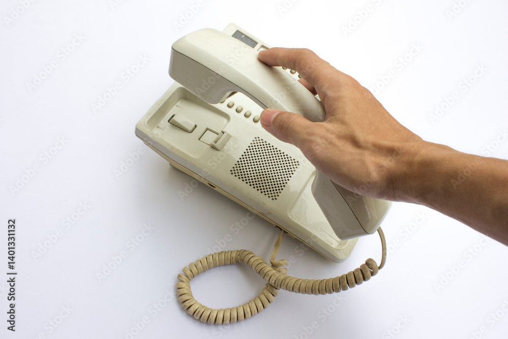 White corded landline phone isolated on white White corded landline phone isolated on white