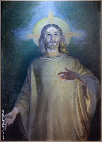 FLORENCE, ITALY - MARCH 20, 2025: The painting of Heat of Jesus in the church Maria Madre della Divina Provvidenza from 20. cent. 