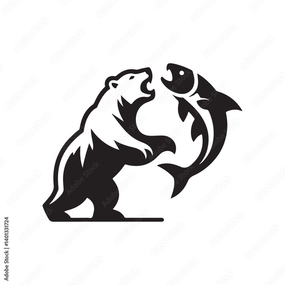 Obraz premium bear fisher vector silhouette logo design