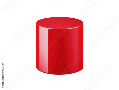 Red cylindrical pedestal with a glossy finish for exhibition