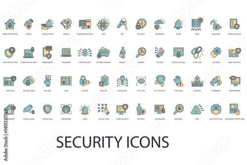 security icon set collection .design style with background