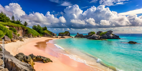 The pink sand beaches of Bermuda under a tropical sky