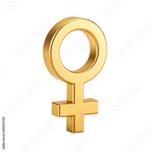 Golden female symbol 3d render shiny gold women's sign icon isolated transparent background perfect for websites presentations and design projects