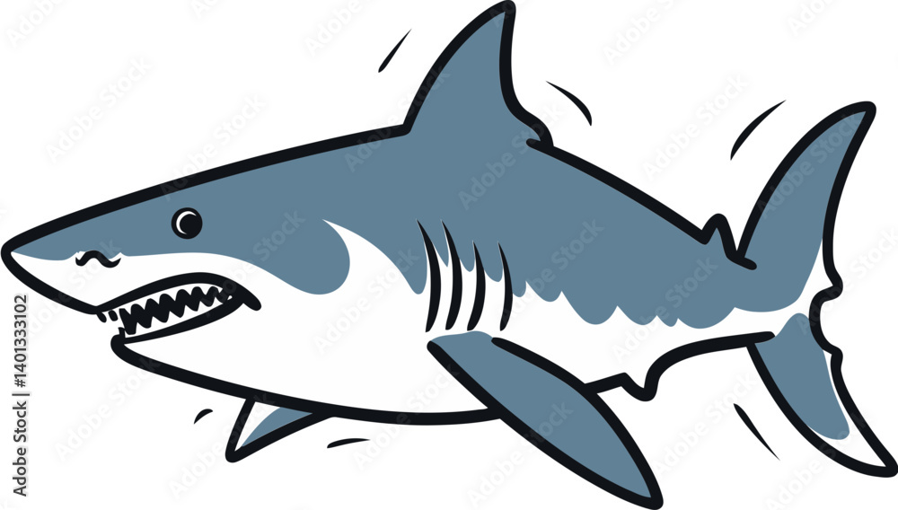 Fototapeta premium Shark Illustration with Fins Raised Shark with Tail Curve Design