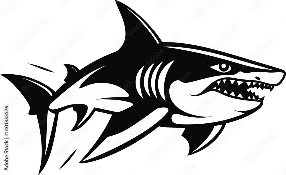 Obraz premium Shark for Summer Wildlife Designs Shark with Tail and Fins Raised