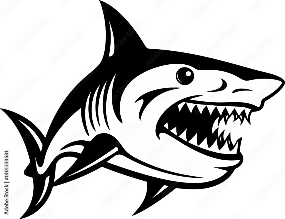Shark with Tail and Fins Raised Shark with Teeth Showing Shark with Tail and Fins Raised Shark with Teeth Showing