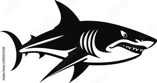 Shark with Large Dorsal Fin Shark Swimming with Strong Fins