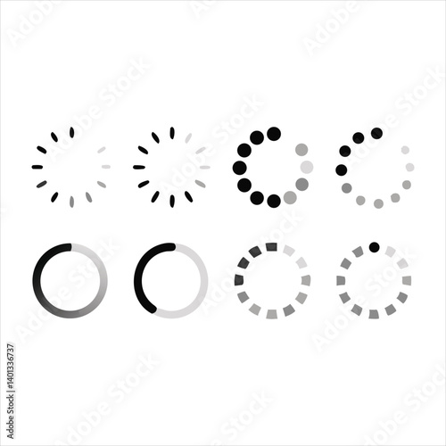 Collection of Loading Icons: Circular Progress Indicators, Spinners, and Loading Animations for Website and App Design