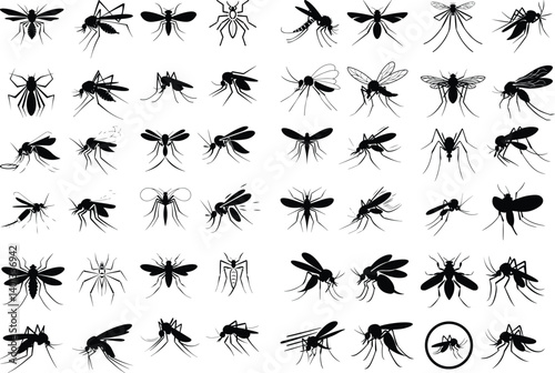 Mosquito Silhouette Vector Icon Set