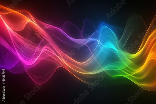 Obraz na płótnie A dynamic abstract background with neon glowing wavy lines in a spectrum of colors, creating a futuristic aesthetic. w salonie
