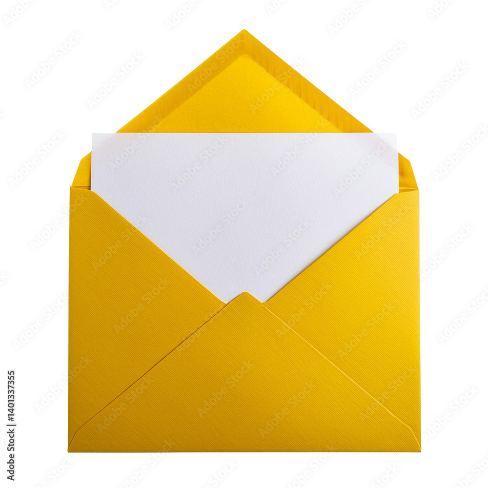 envelope with blank yellow card Mock up on transparent background