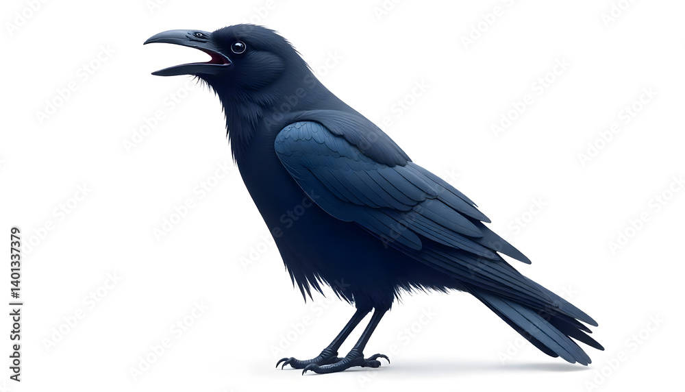 Fototapeta premium Realistic Black Crow Illustration on White Background
