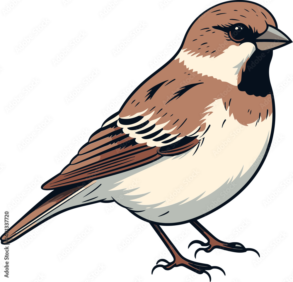 Obraz premium Sparrow Flying Above Cityscape Sparrow with Soft Feather Illustration