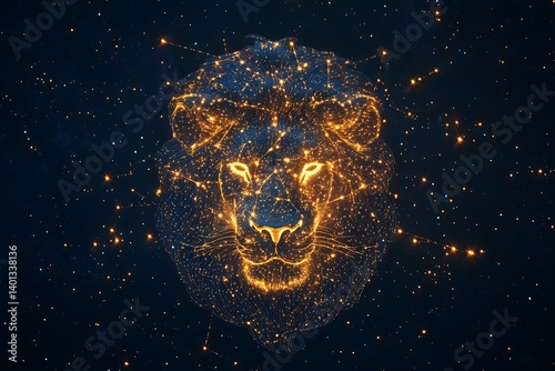 Lion head in the golden circle. Zodiac sign Leo.