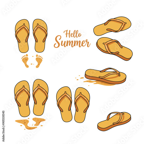Summer flip flops with footprints and text in a playful, vibrant design