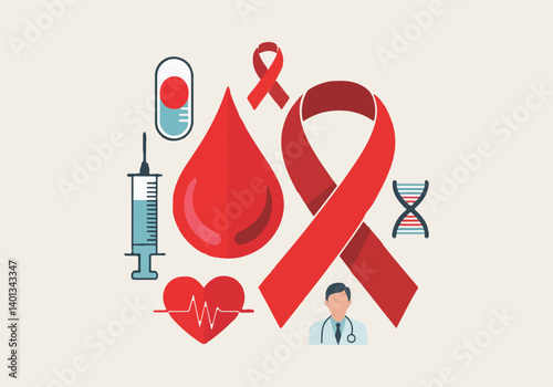 World Blood Cancer Day Solid Color Vector Collection | Blood Donation, Red Blood Cells, Awareness Ribbon, Hope Typography, Medical Shield, Calendar Icon, Abstract Symbol, Minimal Flat Illustration