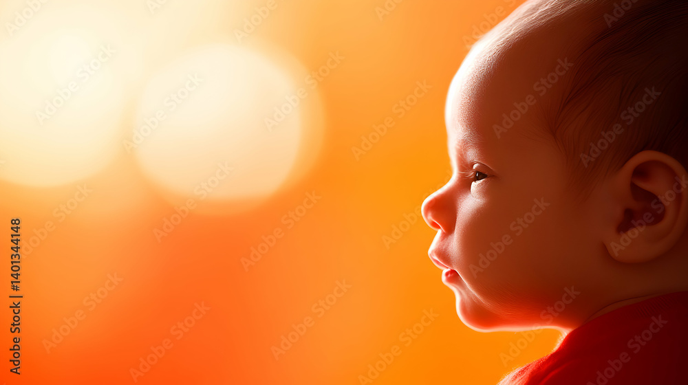 Profile Portrait of a Baby Against a Warm Sunset Backdrop Profile Portrait of a Baby Against a Warm Sunset Backdrop