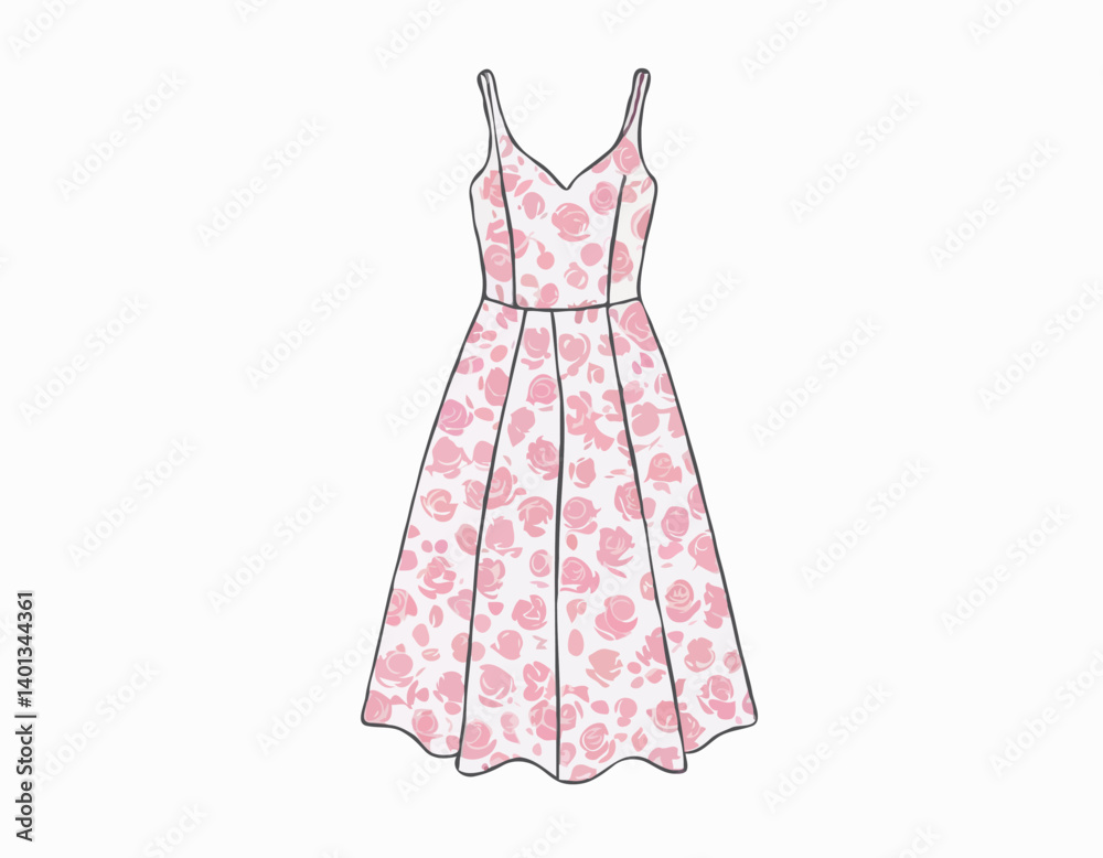 Plan vertical de la belle robe rose isolée sur fond blanc Plan vertical de la belle robe rose isolée sur fond blanc