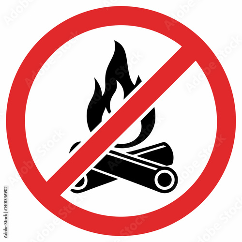 No open flames sign featuring a campfire with logs