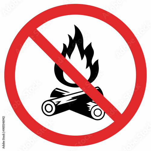 No campfire sign featuring a fire in a campfire setup