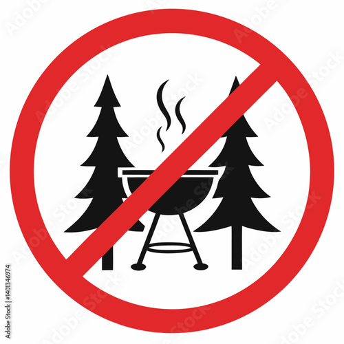 No grilling sign featuring a barbecue grill between trees