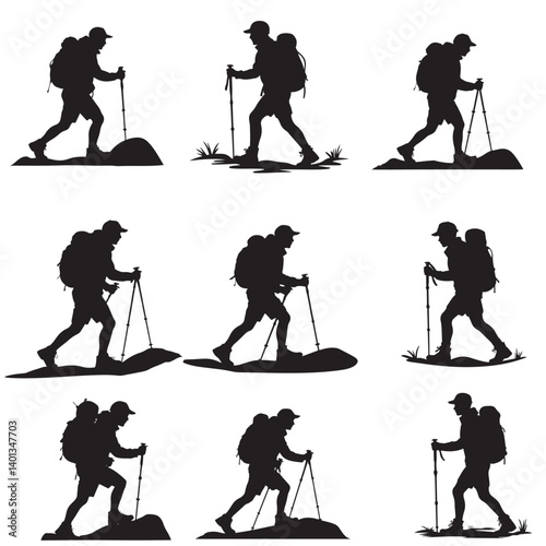 vector silhouettes of hiking 