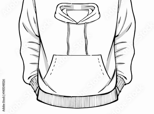 Illustration technique de mode de sweat à capuche en coton-toison surdimensionnée avec ajustement détendu, manches longues. Pull extérieur plat
